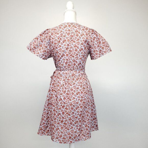 Madewell Fiore Floral Short Sleeve Cotton Wrap Dress Fiore Print Pale Dawn NWOT - Picture 4 of 10